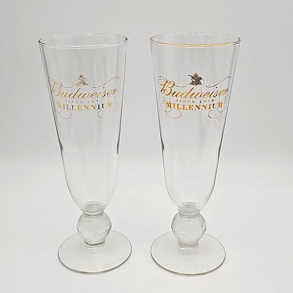 Set of 2 Budweiser Millennium  Footed Pilsner Glasses - Anheuser-Busch - Picture 1 of 8